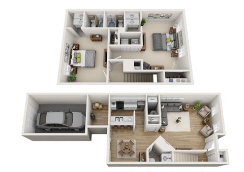 Floor plan for 2 beds, 2.5 baths, 1300 sqft
